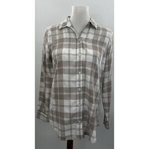 Banana Republic Boyfriend Fit Plaid Button Up Shirt Womens Small Neutral